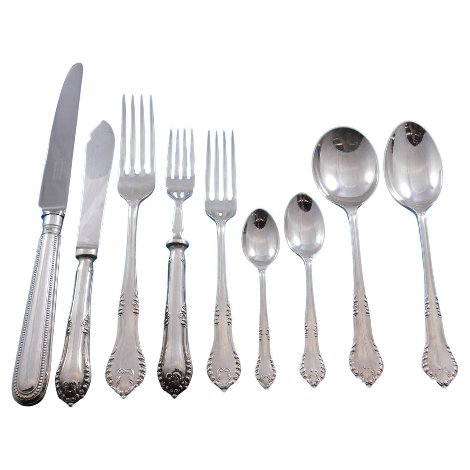 Russell by Garrard English Sterling Silver Flatware Set Service 104 Pcs Dinner For Sale