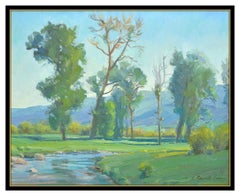 G Russell Case Original Painting Oil On Canvas Signed Landscape Water Tree Art