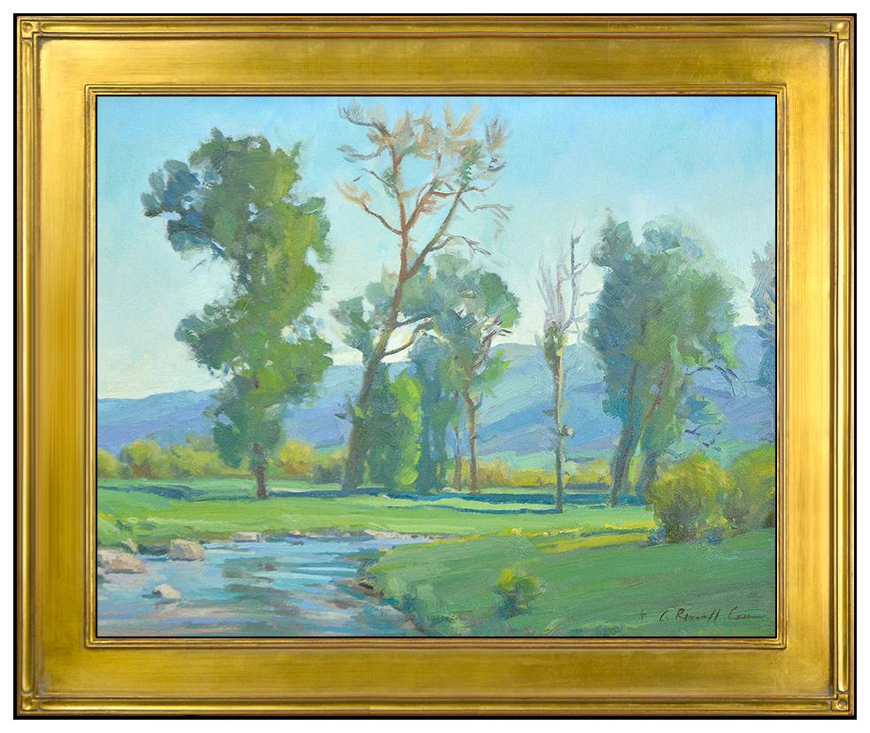G. Russell Case Landscape Painting - G Russell Case Original Painting Oil On Canvas Signed Landscape Water Tree Art
