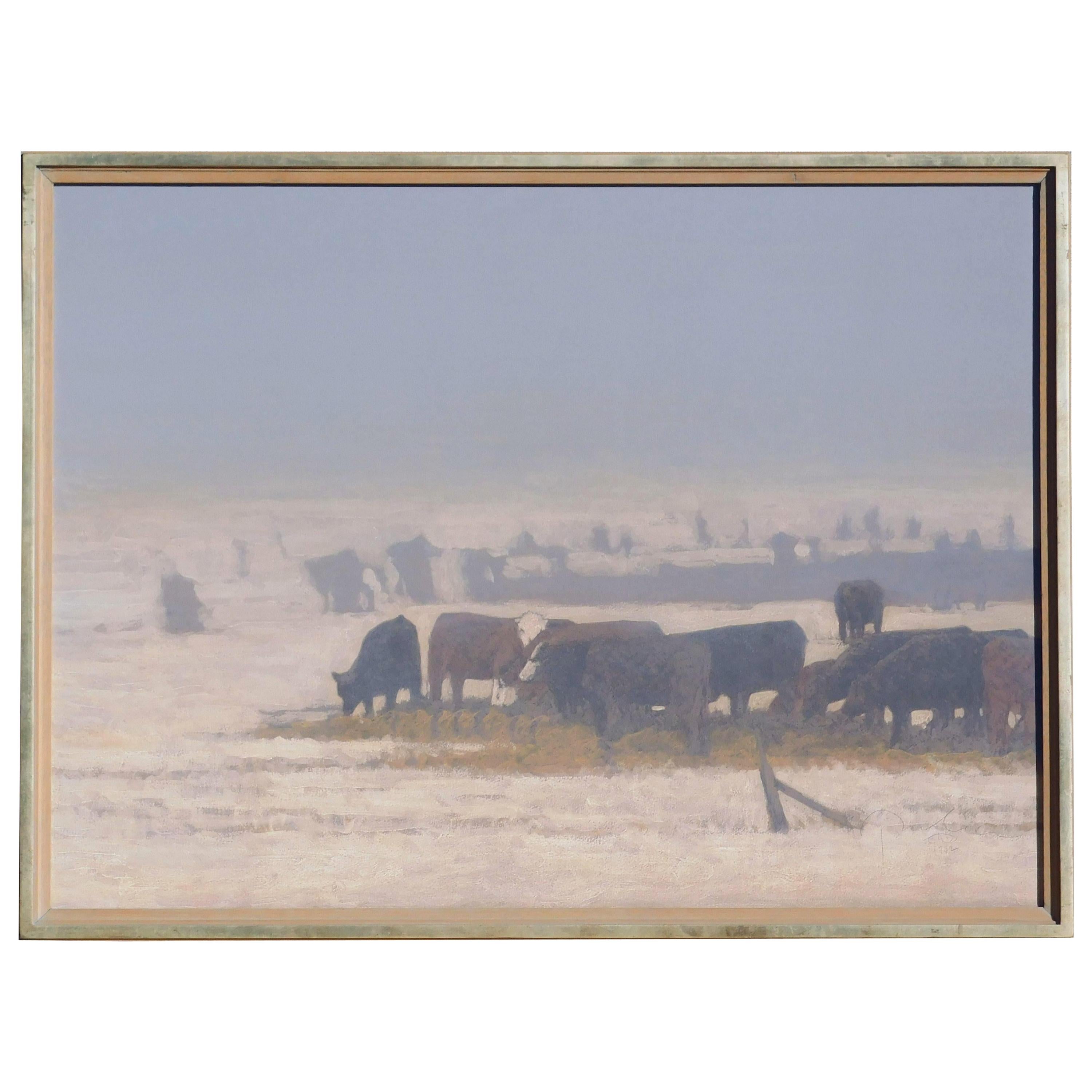 Russell Chatham Oil Painting, 1992, Cattle in Fog