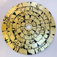 Almach Andromadae Disc - contemporary mixed media gold circle round artwork 