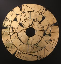 Arcturus Disc - contemporary solar disc gold mixed media wood circular 