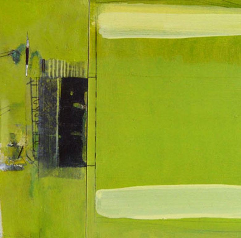 Array n 2 – zeitgenössisches grünes abstraktes Gemälde in Mischtechnik auf Karton (Zeitgenössisch), Mixed Media Art, von Russell Frampton