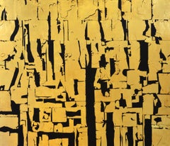 Gold Block III Votive Forms -contemporary abstract black and gold leaf on canvas