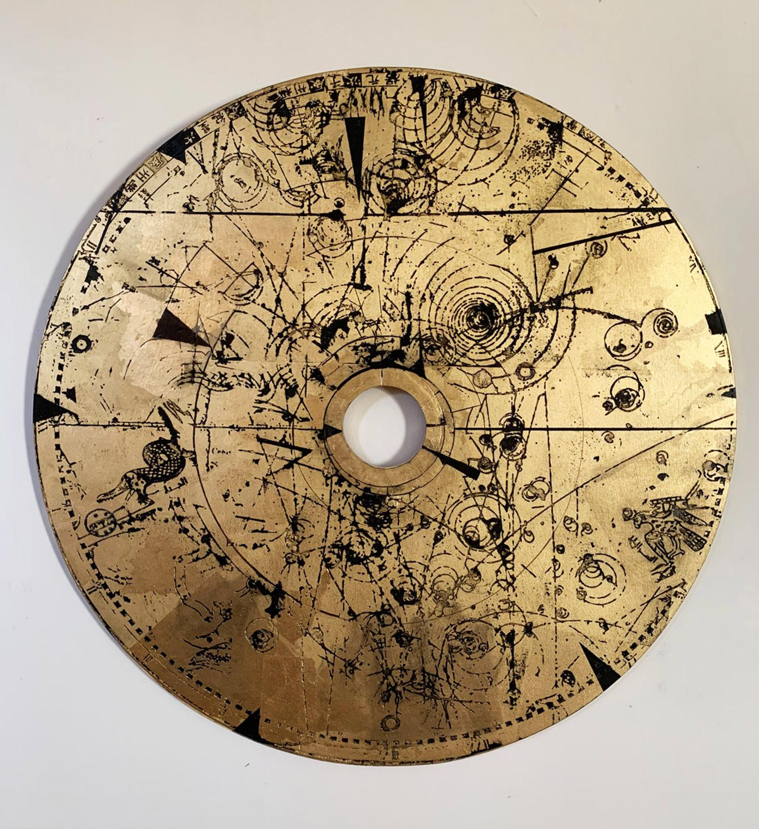 Nestrinallion Disk - Archaic styled "Solar Disk". Laser-cut Wood in Gold - Mixed Media Art by Russell Frampton