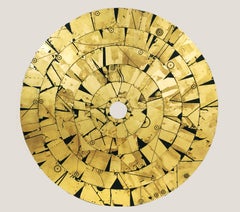 Rasalhague Disc - contemporary solar disc golden mixed media wood circular 