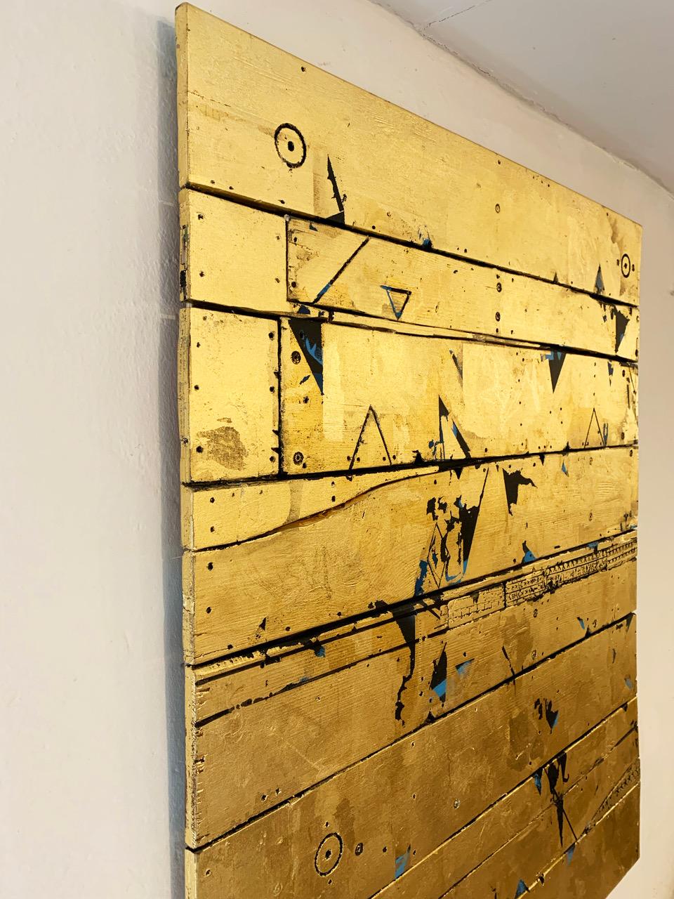 Aelius Codex - Contemporary Mixed media artwork, Gold leaf on wood - Abstract Painting by Russell Frampton