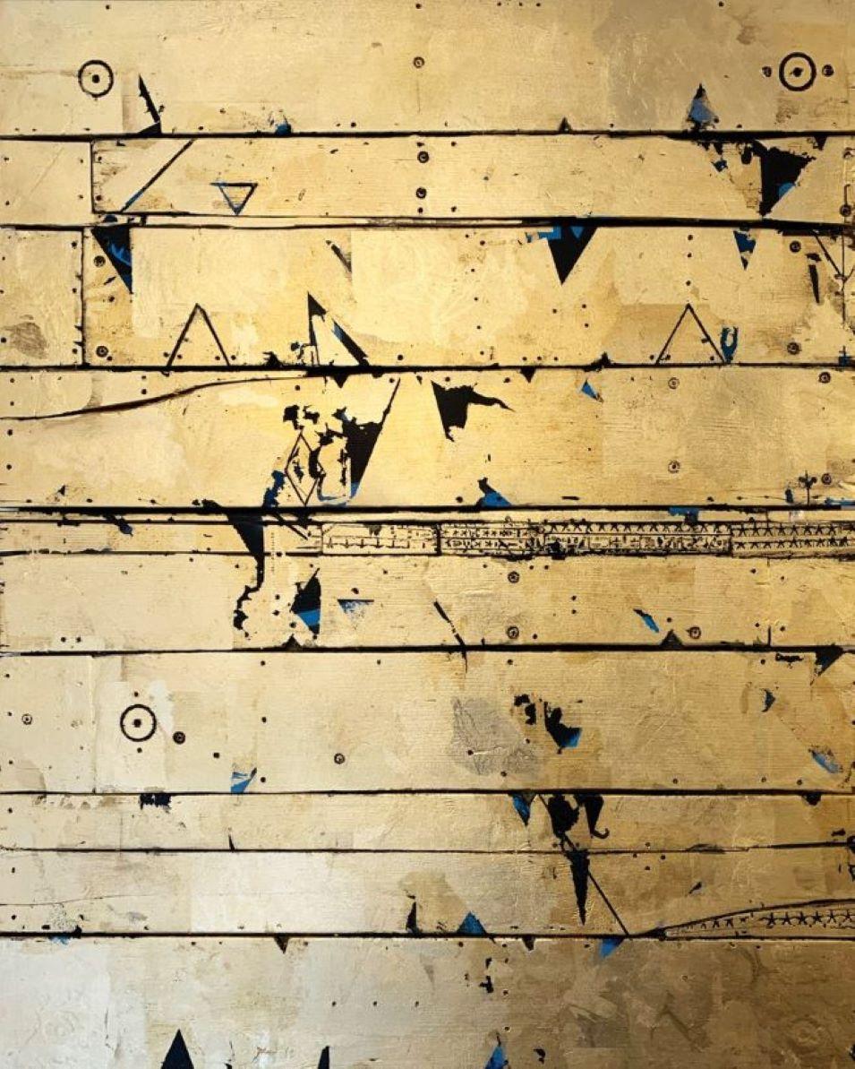 Russell Frampton Abstract Painting - Aelius Codex - Contemporary Mixed media artwork, Gold leaf on wood