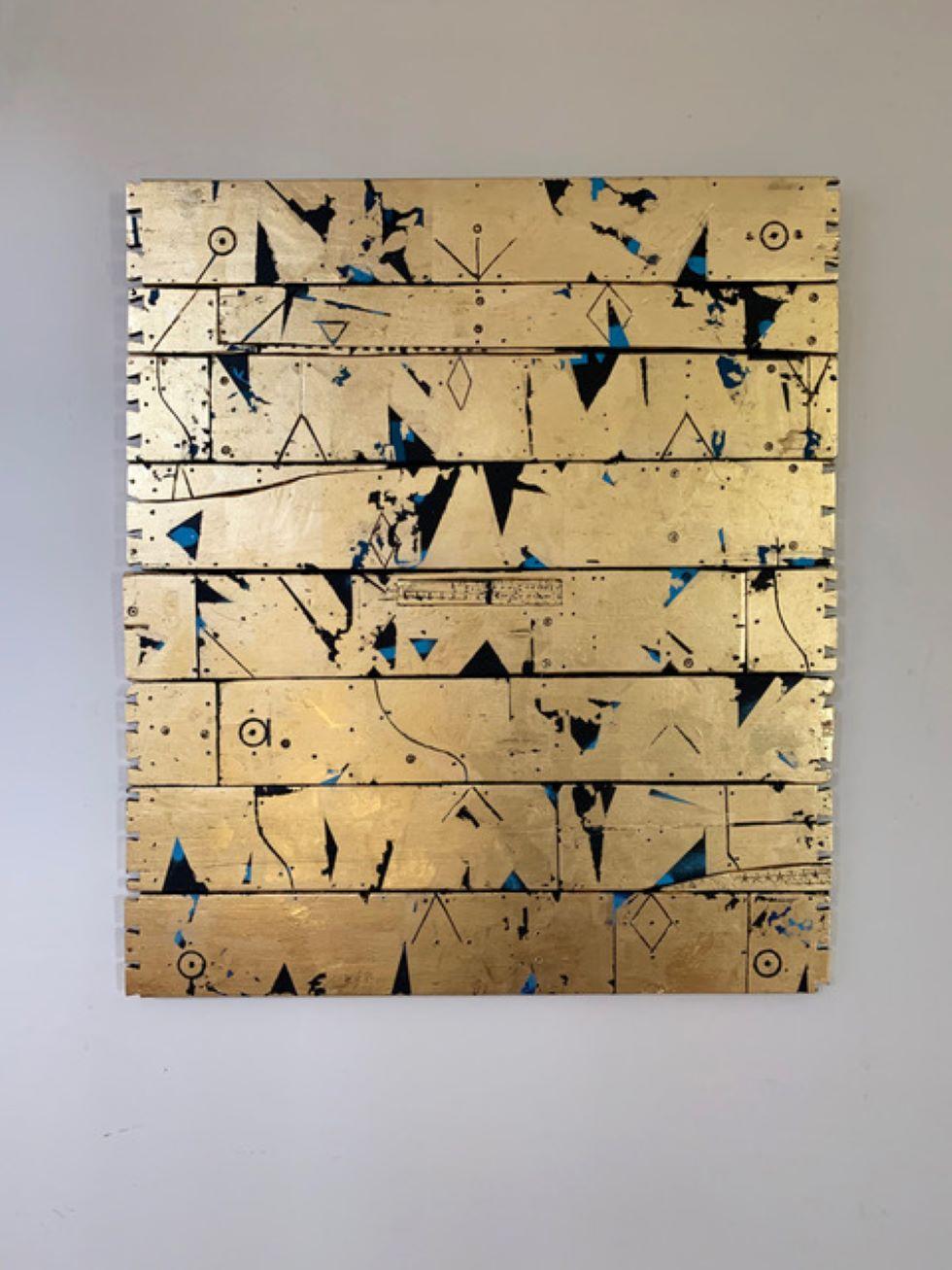 Alexandria Codex - Contemporary Mixed media artwork, Gold leaf on wood - Painting by Russell Frampton