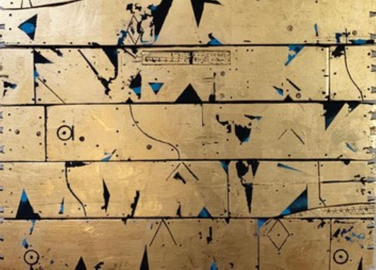 Alexandria Codex - Contemporary Mixed media artwork, Gold leaf on wood - Abstract Painting by Russell Frampton