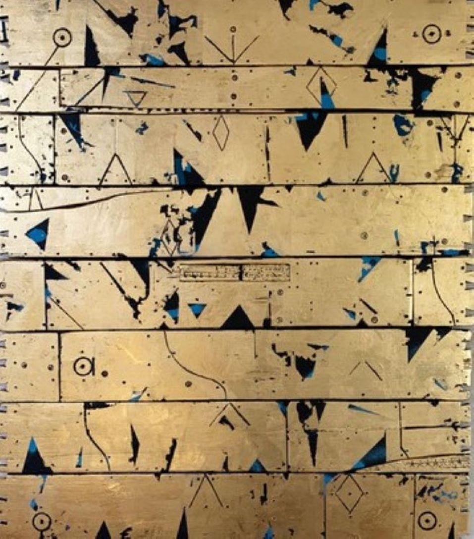 Russell Frampton Abstract Painting - Alexandria Codex - Contemporary Mixed media artwork, Gold leaf on wood