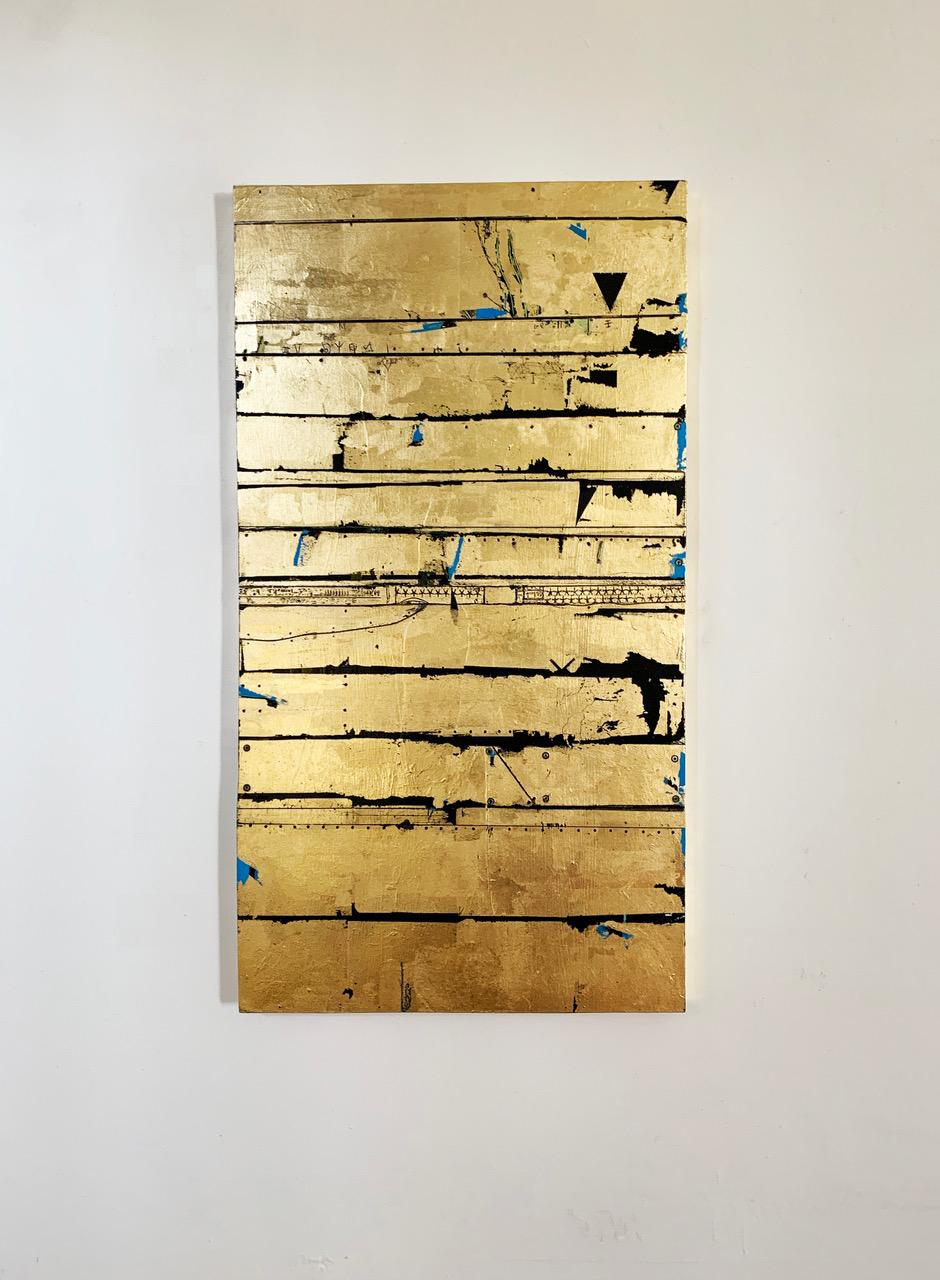 Amarantus Codex - Contemporary Mixed media artwork, Gold leaf on wood - Abstract Painting by Russell Frampton