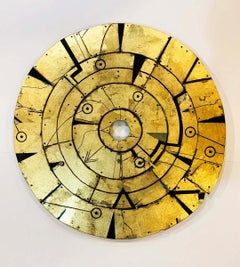 Angetenar Disc - mixed media gold leaf on wooden disc