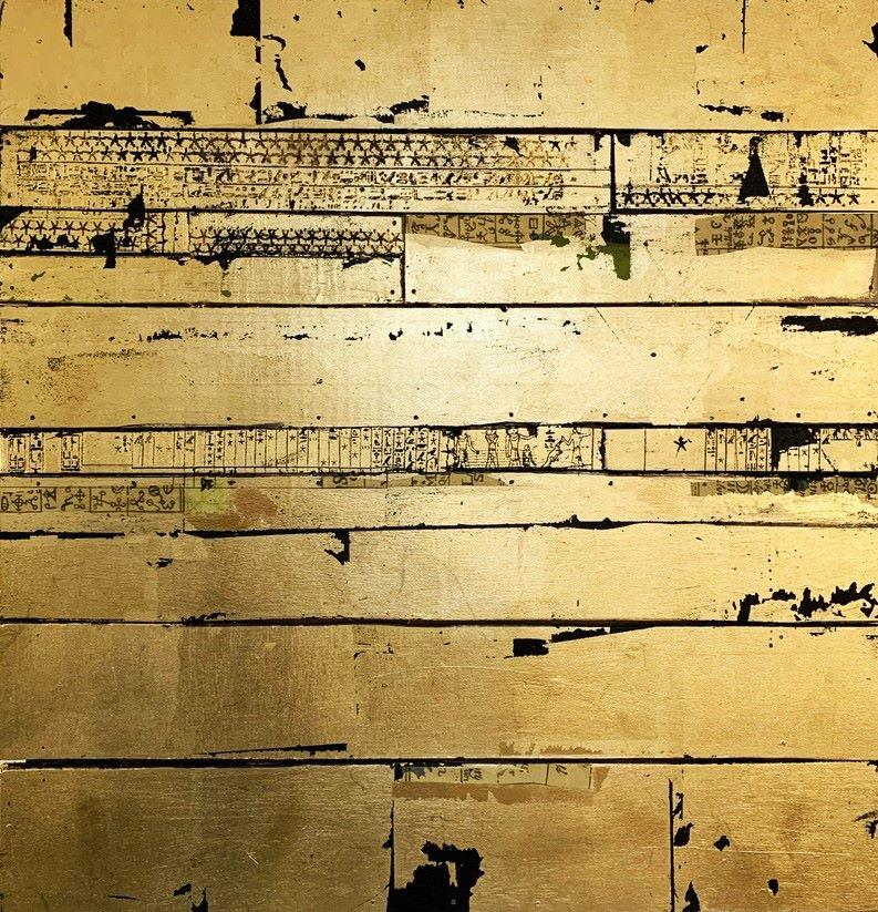 Athanaeus Codex - Contemporary Mixed media artwork, Gold leaf on wood