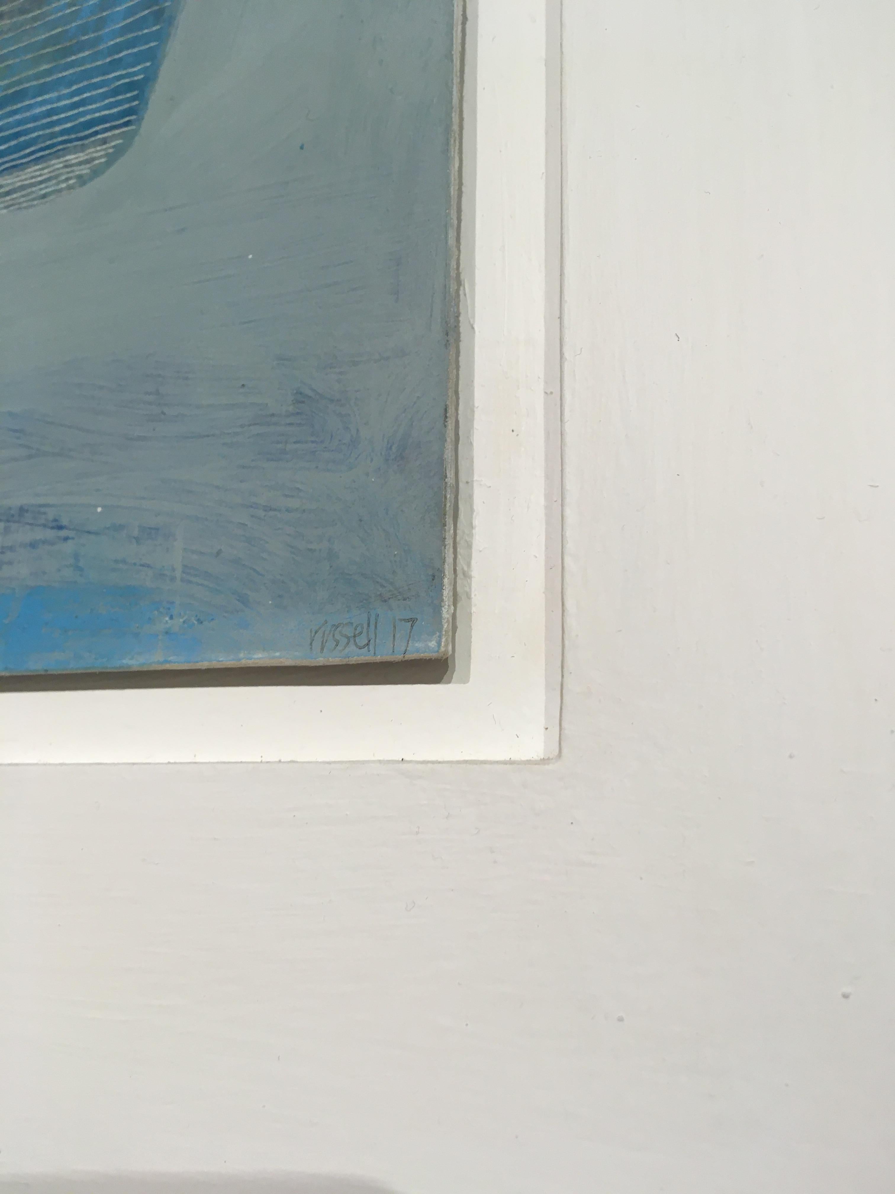 Récipients bleus - planche de collage abstraite contemporaine encadrée en technique mixte bleue en vente 2