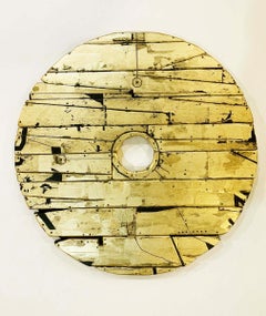 Camulogeni Shield - mixed media gold leaf wooden disc