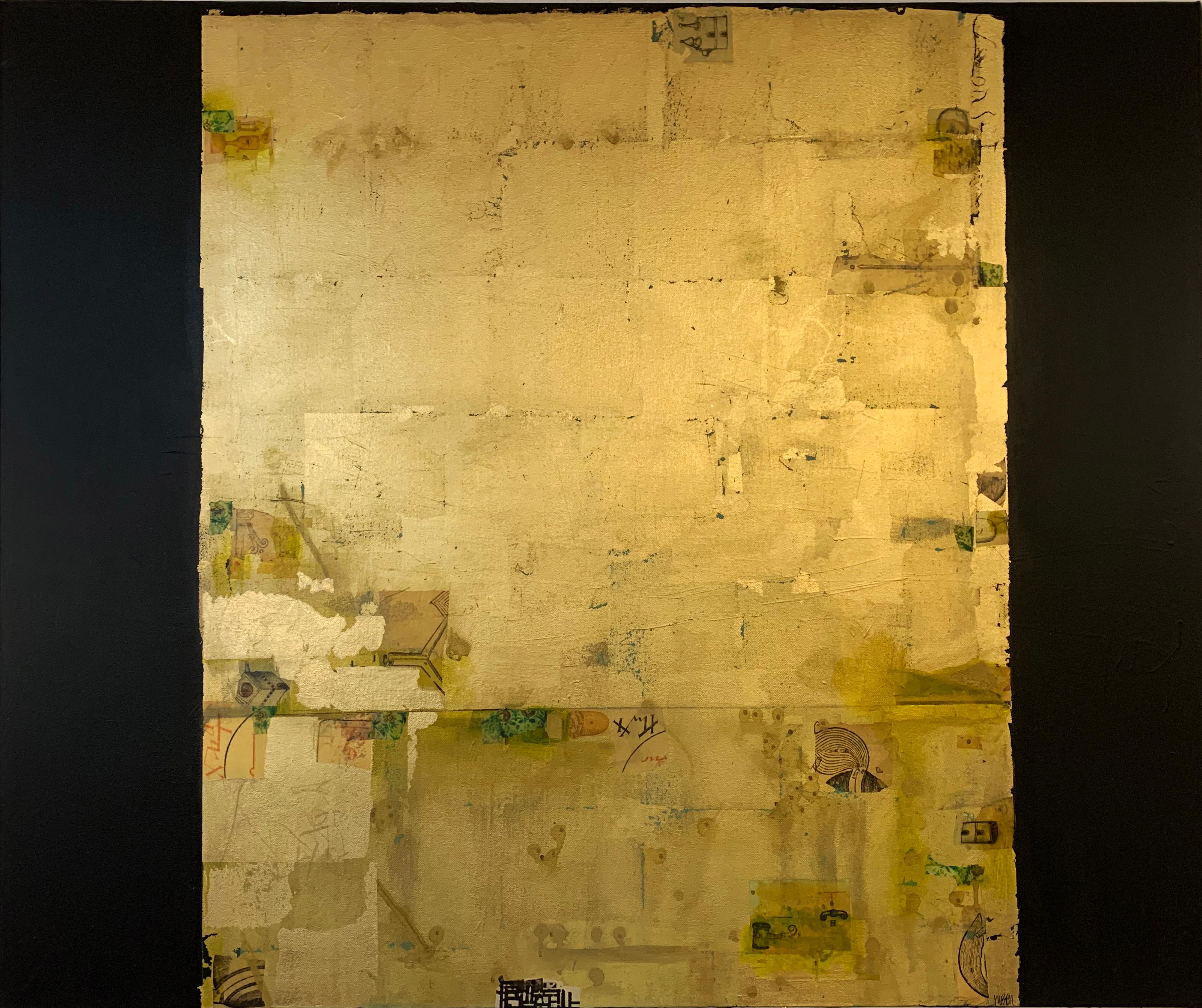 Golden Lore 3 - contemporary mixed media collage gold abstract 