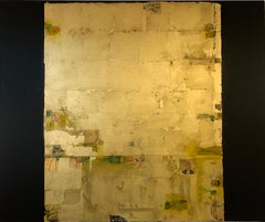 Golden Lore 3 - contemporary mixed media collage gold abstract 
