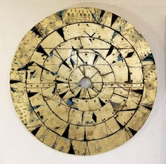 Disque de Meskhenet - Œuvre d'art contemporain en techniques mixtes, feuille d'or sur bois