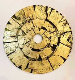Nemetona Disc - Zeitgenössisches Kunstwerk in Mischtechnik, Blattgold auf Holz