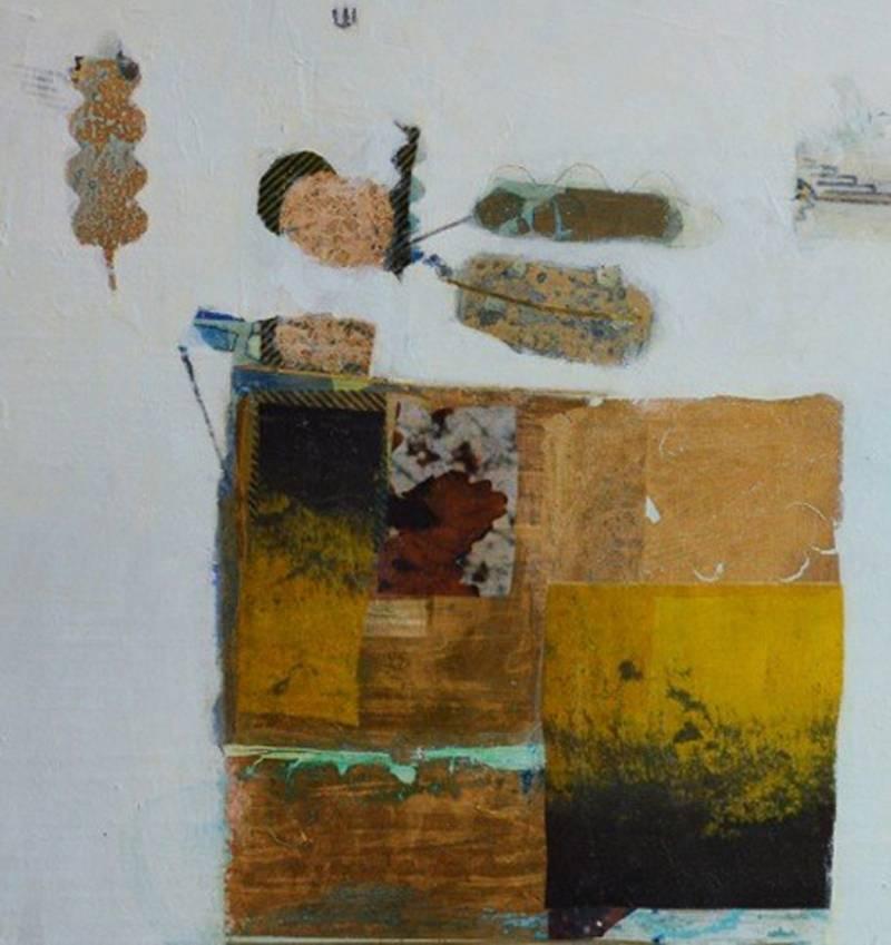 Oak -contemporary abstract white and brown mixed media oil on canvas - Painting by Russell Frampton