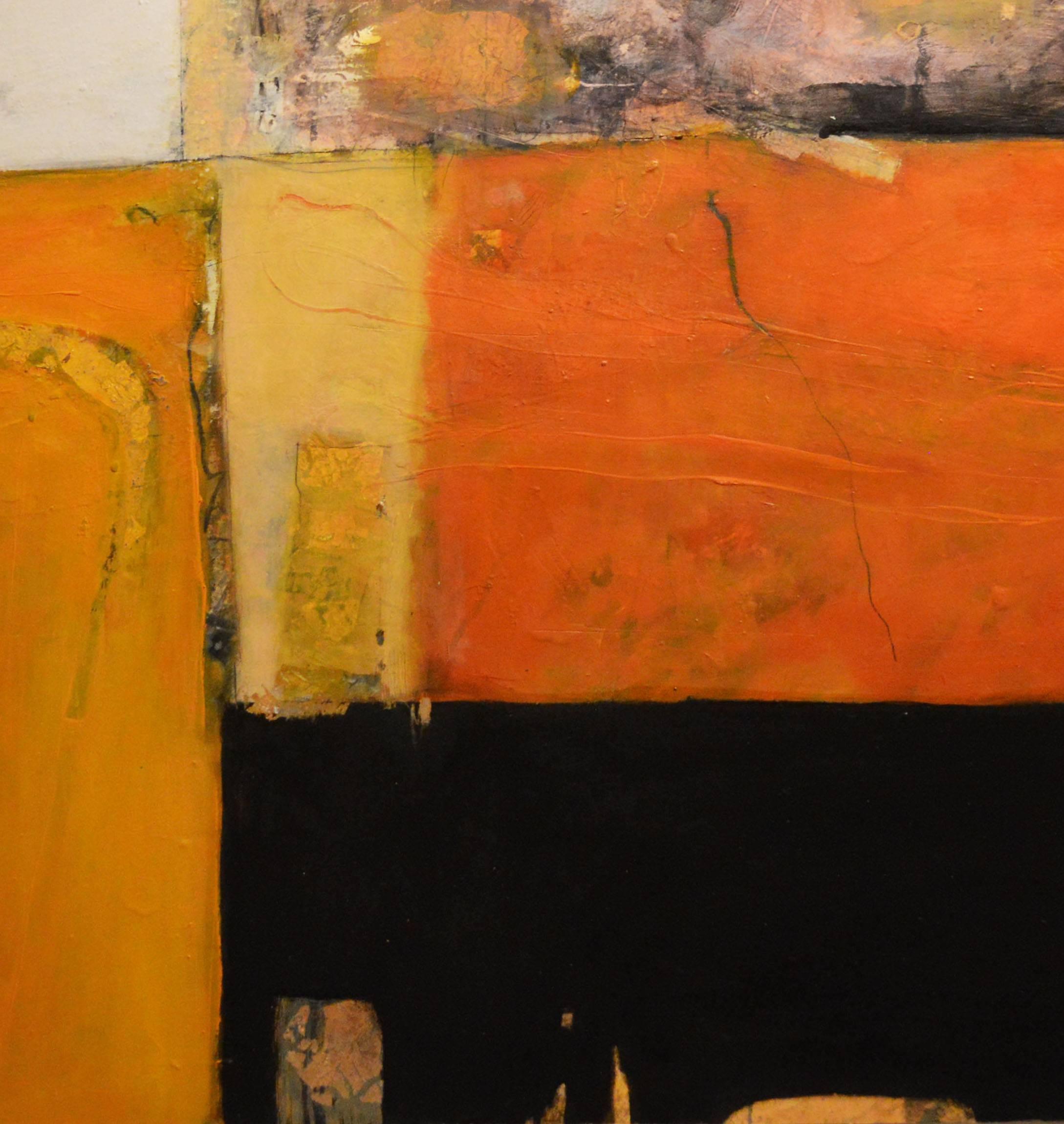 Orange Band Escape II -contemporary abstract orange and black oil on canvas - Painting by Russell Frampton