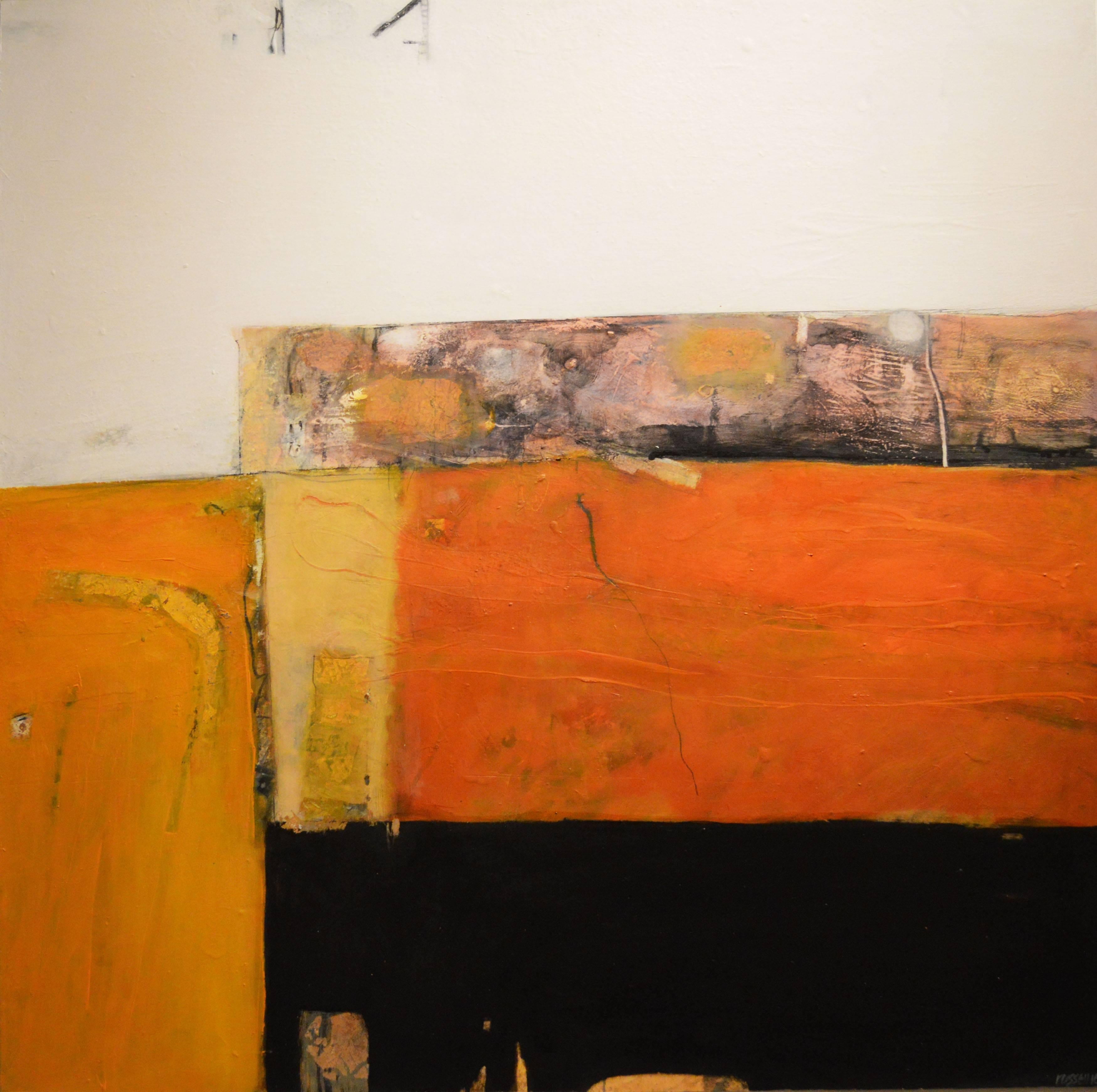 Russell Frampton Abstract Painting - Orange Band Escape II -contemporary abstract orange and black oil on canvas
