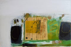 Plougastel -contemporary abstract white and green mixed media oil on canvas