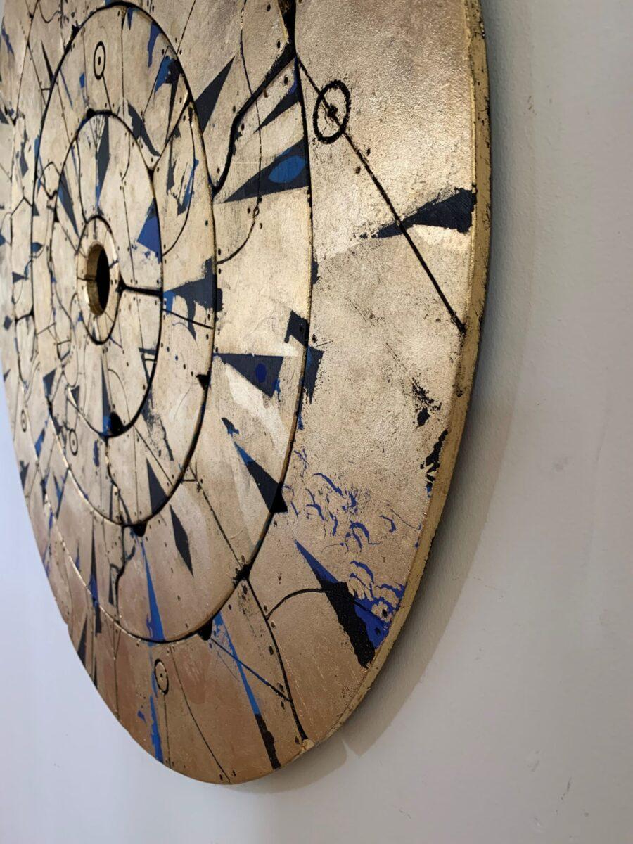 Sadachbia Disc (Lucky Star) -Contemporary Mixed media artwork, Gold leaf on wood - Abstract Painting by Russell Frampton