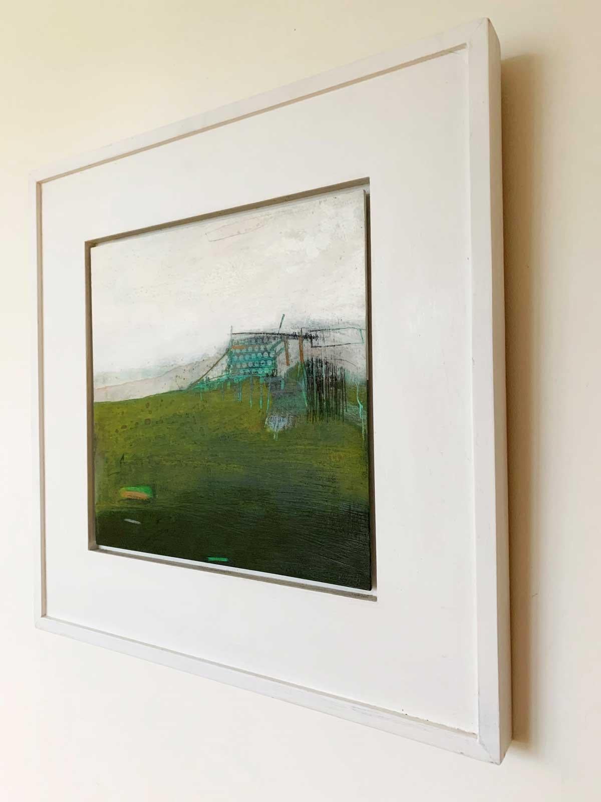 Searobyrig -contemporary abstract green and white oil on canvas - Contemporary Painting by Russell Frampton