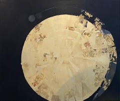 Solar Wheel - abstract gold leaf acrylic painting