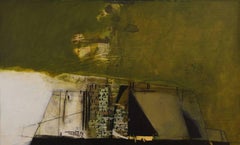 Ziggurat -contemporary abstract green and white mixed media oil on canvas