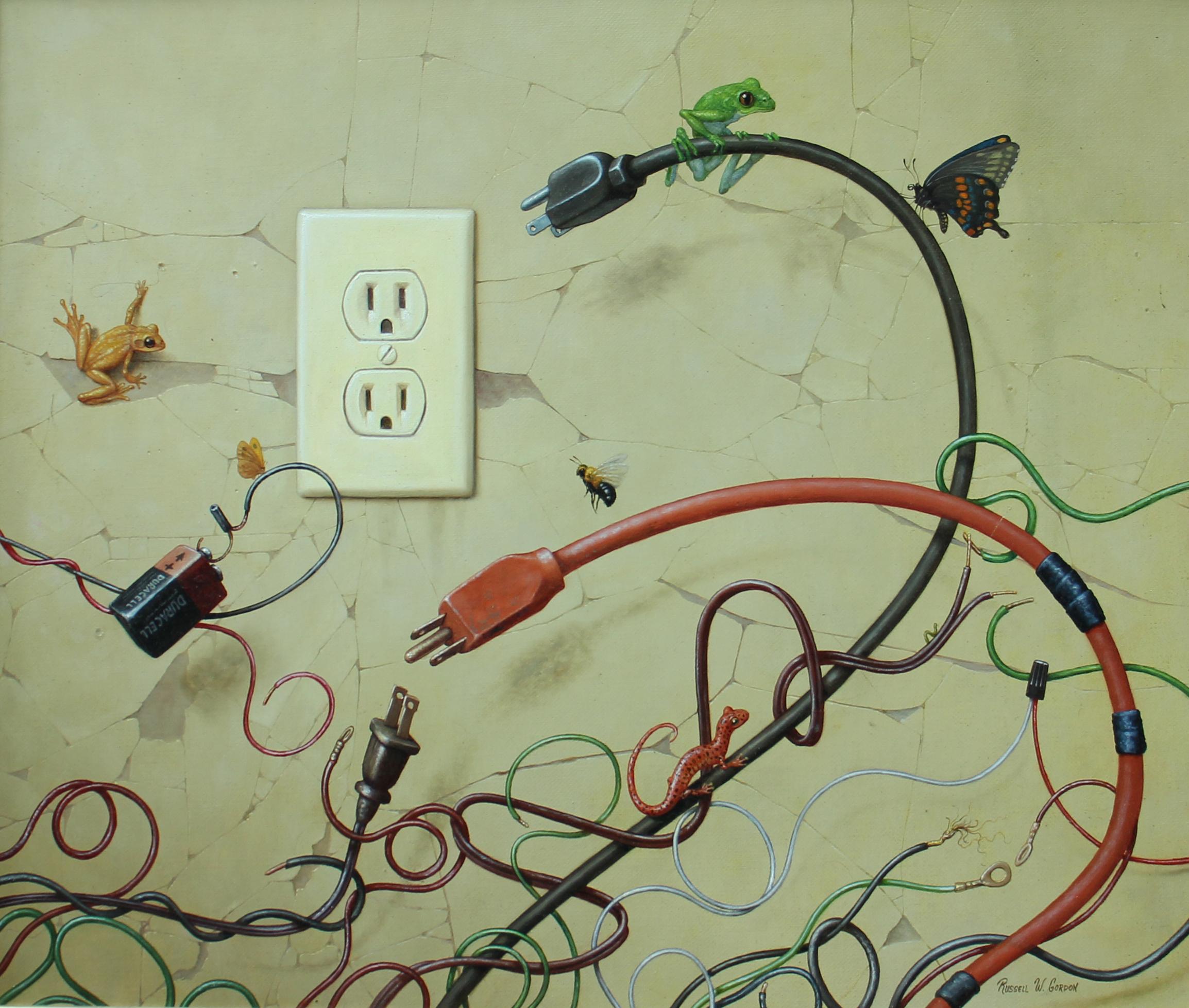 "Adaptación" de Russell Gordon, pintura al óleo de cuerdas y criaturas enredadas
