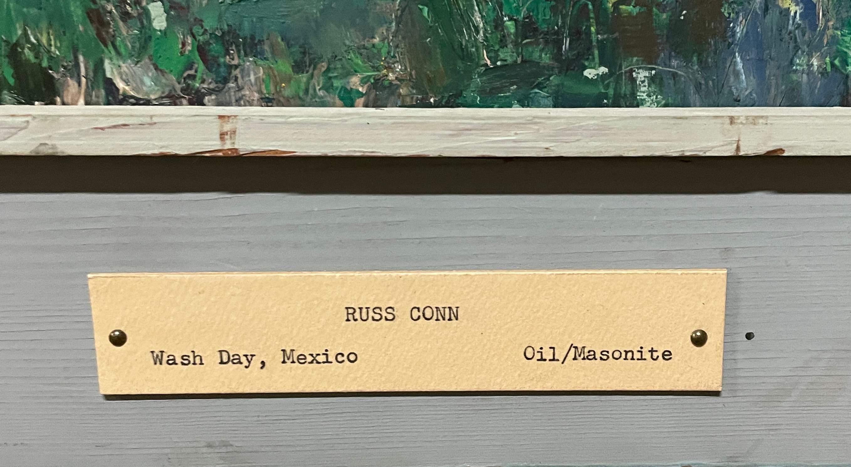 A large, horizontal Mid-Century painting, titled 
