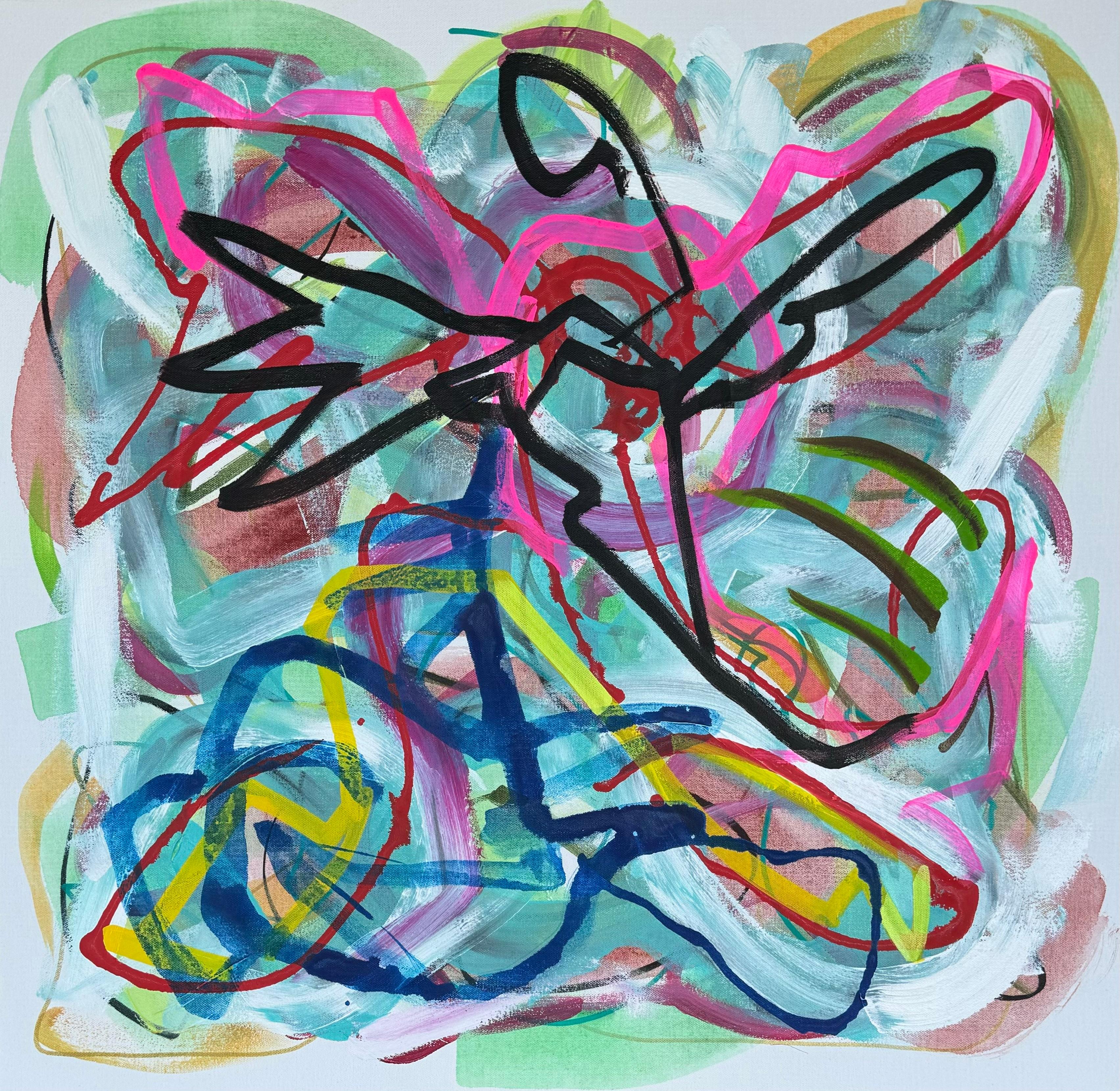 <p>Artist Comments<br />Thick black strokes intersect with bright pinks, blues, and yellows, forming an abstract, layered composition. The overlapping shapes and colors give the piece depth and movement, evoking a feeling of spontaneity. It is a