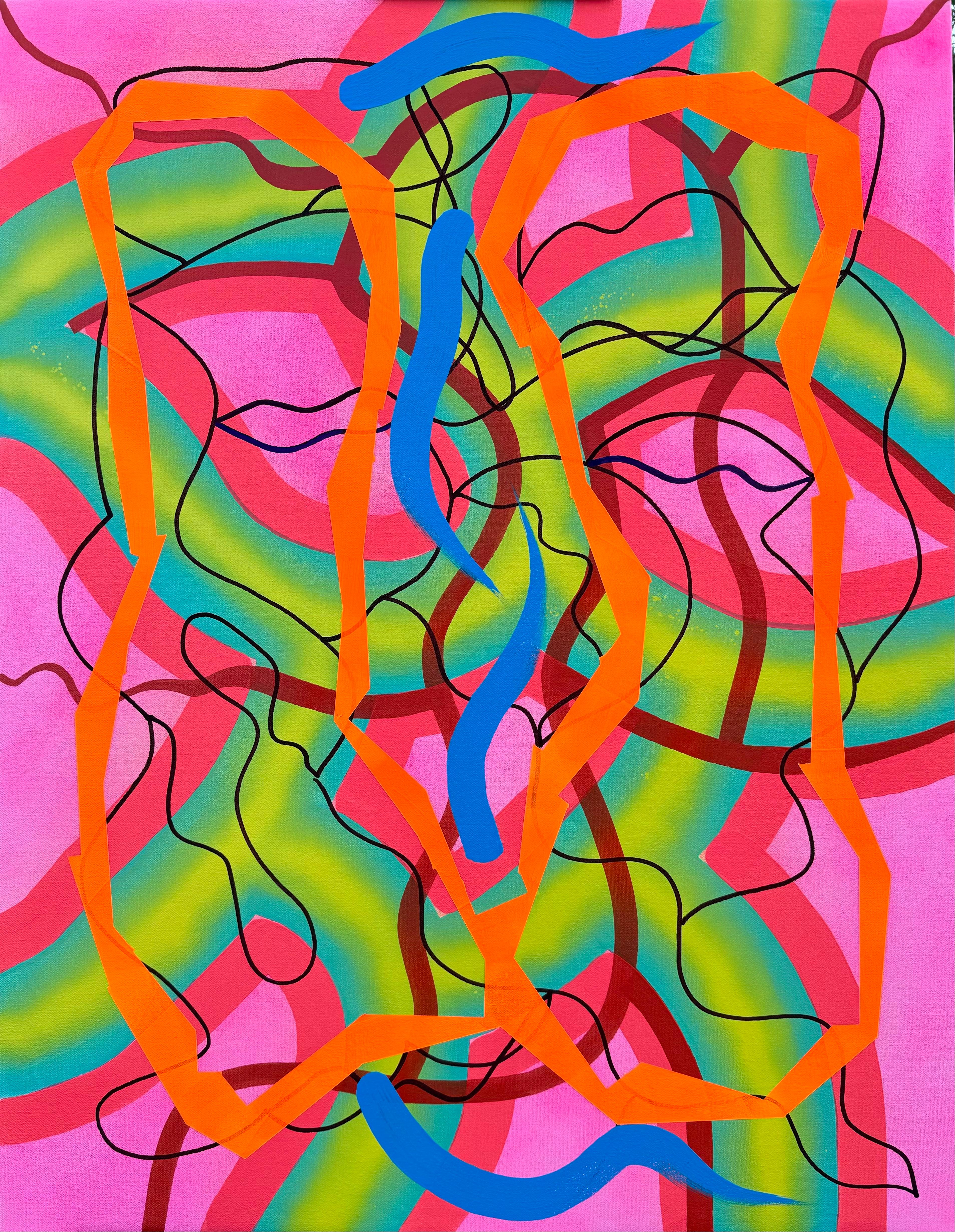 <p>Artist Comments<br />It is an abstract symphony of overlaid shapes and dynamic lines. Artist Russell Jacobs uses diverse acrylic media with intense colors to create a vibrant and energetic composition. The artwork exudes a sense of fluid motion