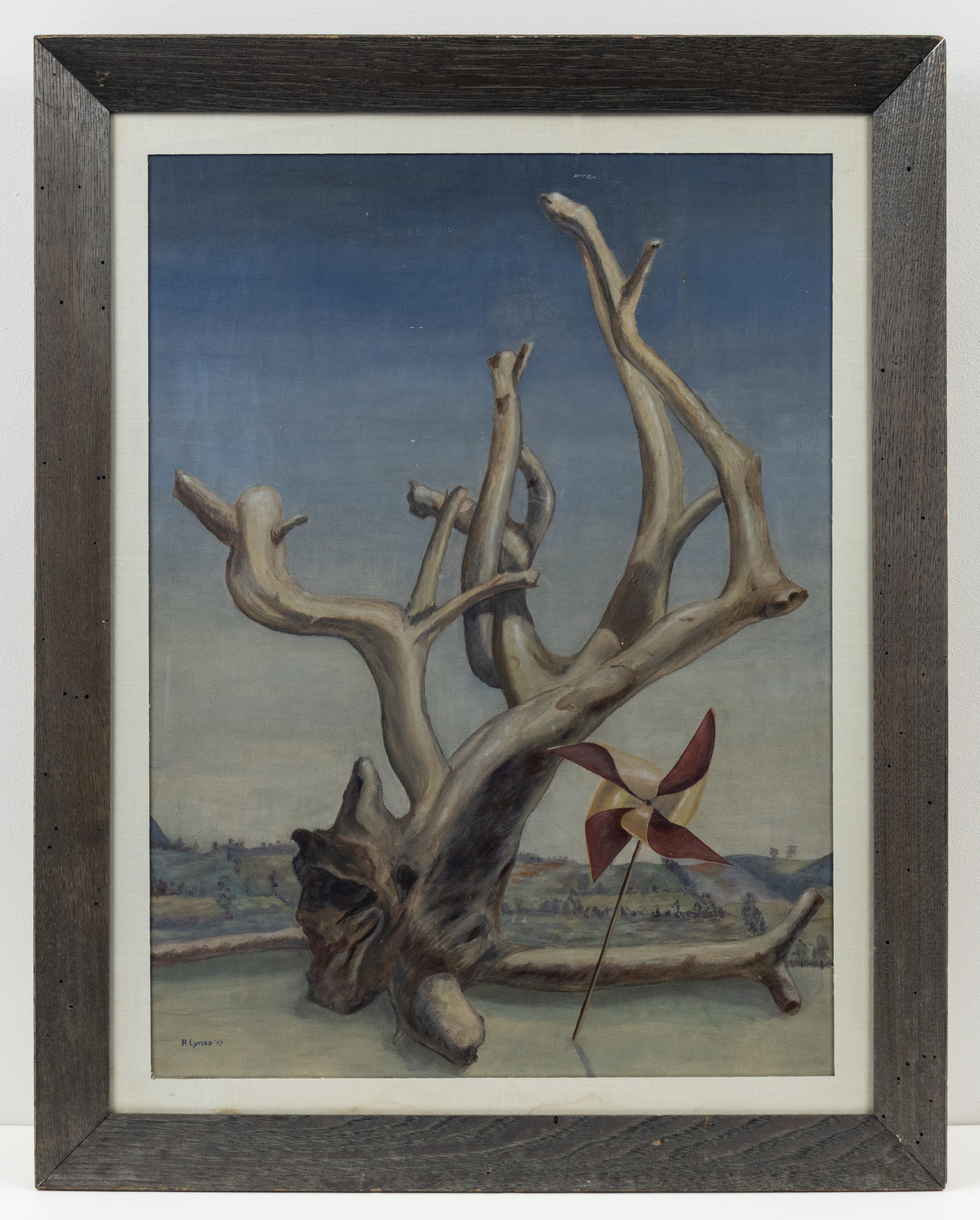 Untitled (Tree with Pinwheel), Magical Realist Painting by Russell Lynes For Sale 1