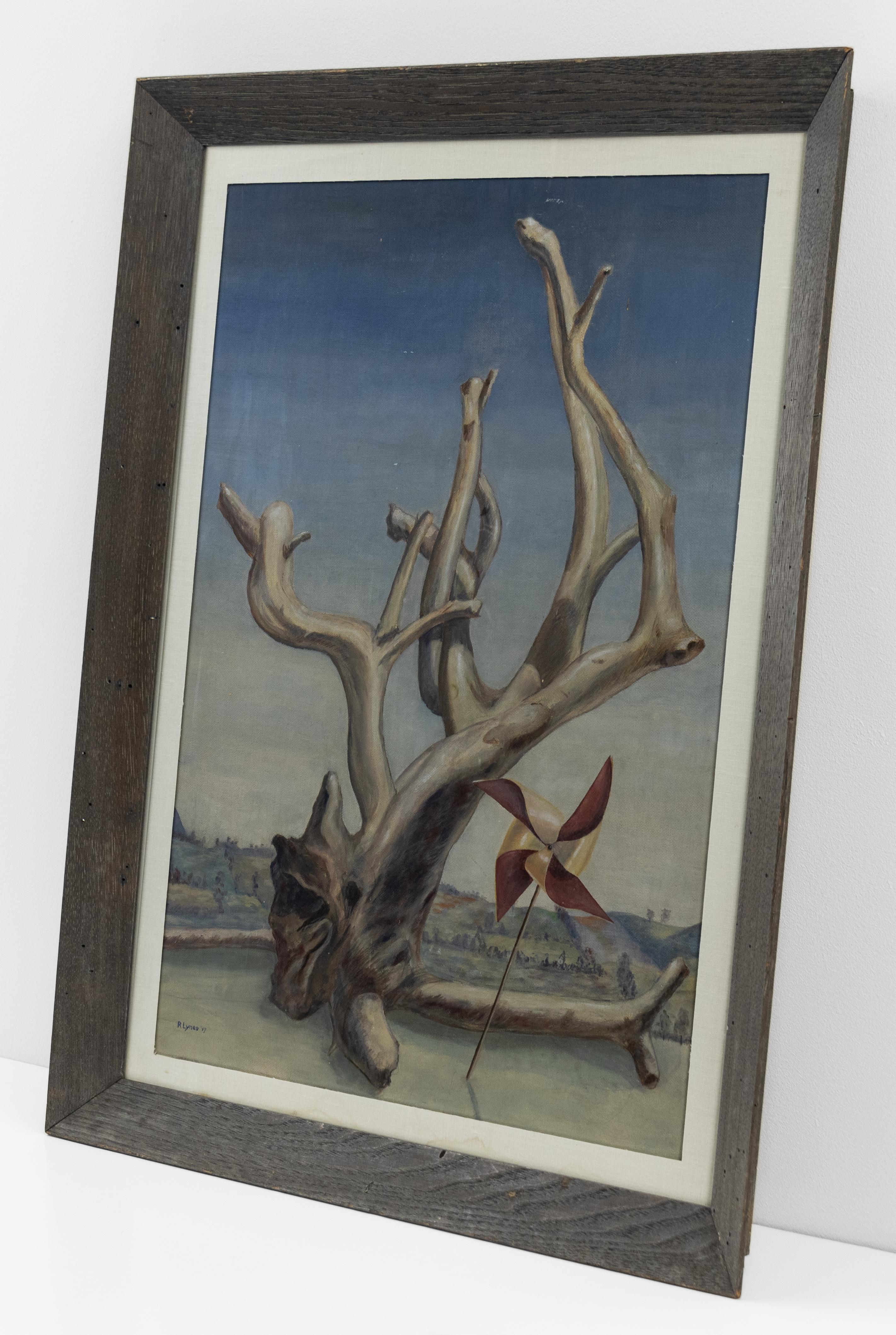 Untitled (Tree with Pinwheel), Magical Realist Painting by Russell Lynes For Sale 2