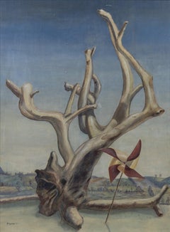 Sin título (Árbol con molinete), pintura realista mágica de Russell Lynes