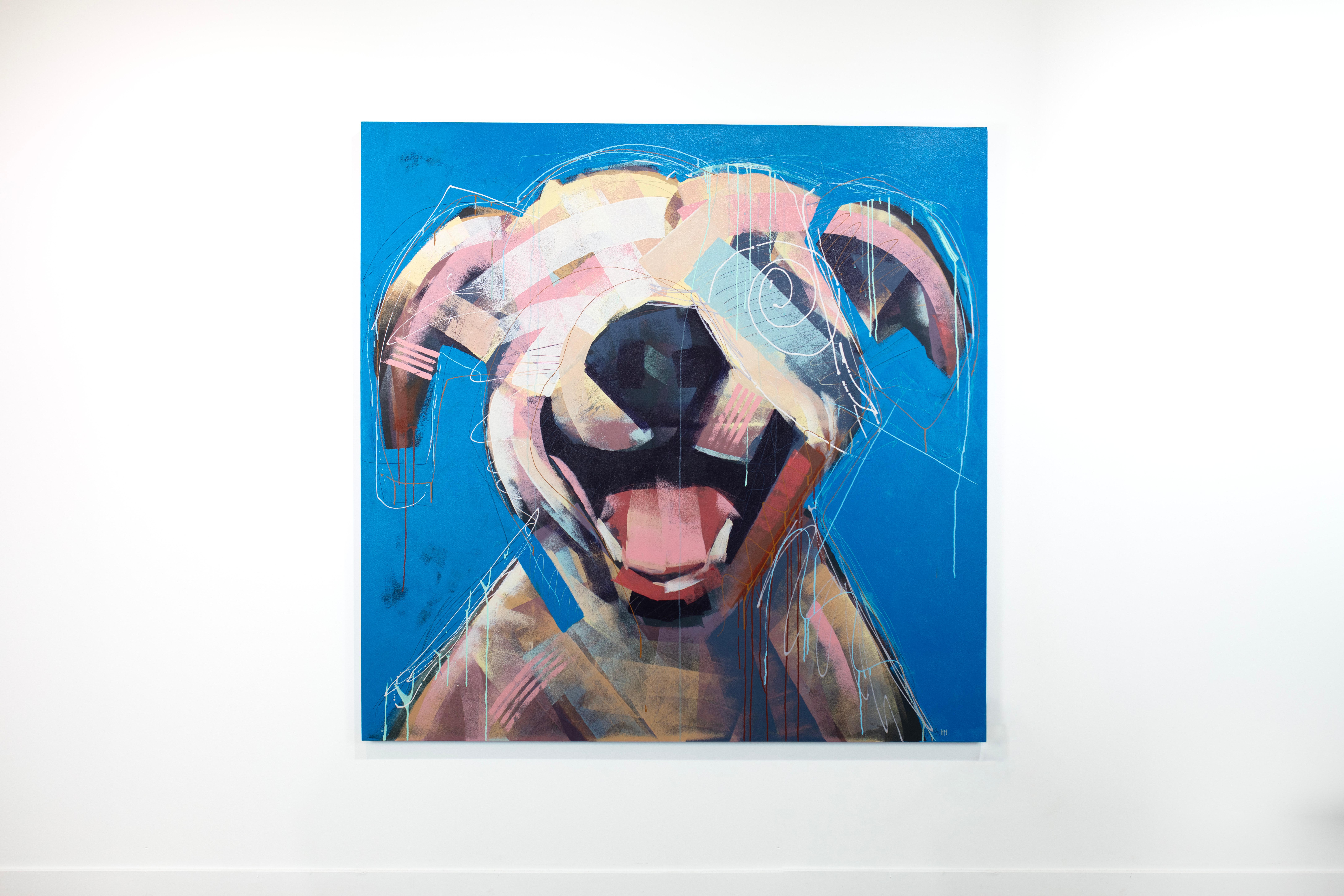Russell Miyaki Animal Painting - "A Good Day" Abstracted Dog Painting