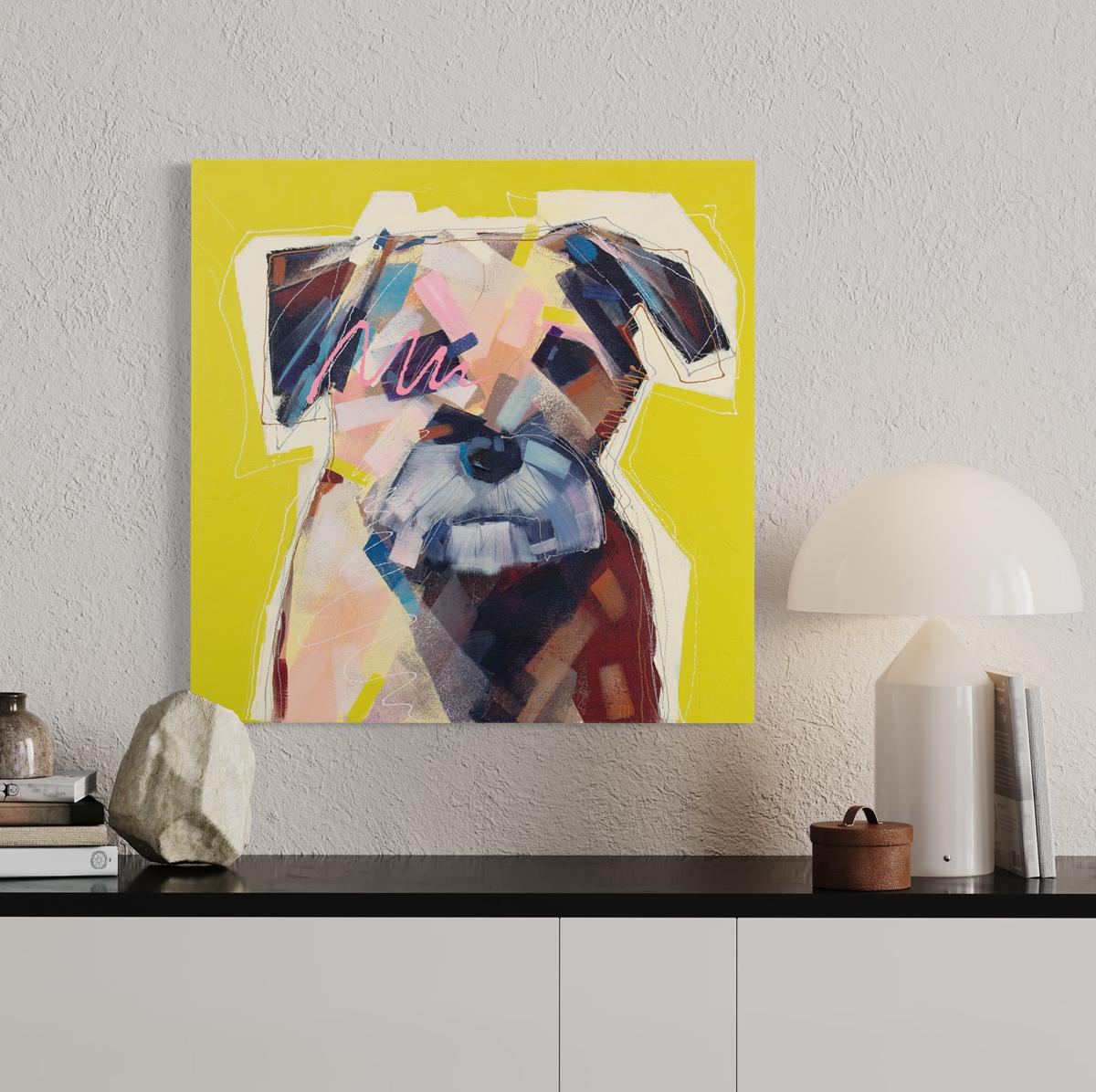 Abstraktes Hundegemälde „Scruffy“ – Painting von Russell Miyaki
