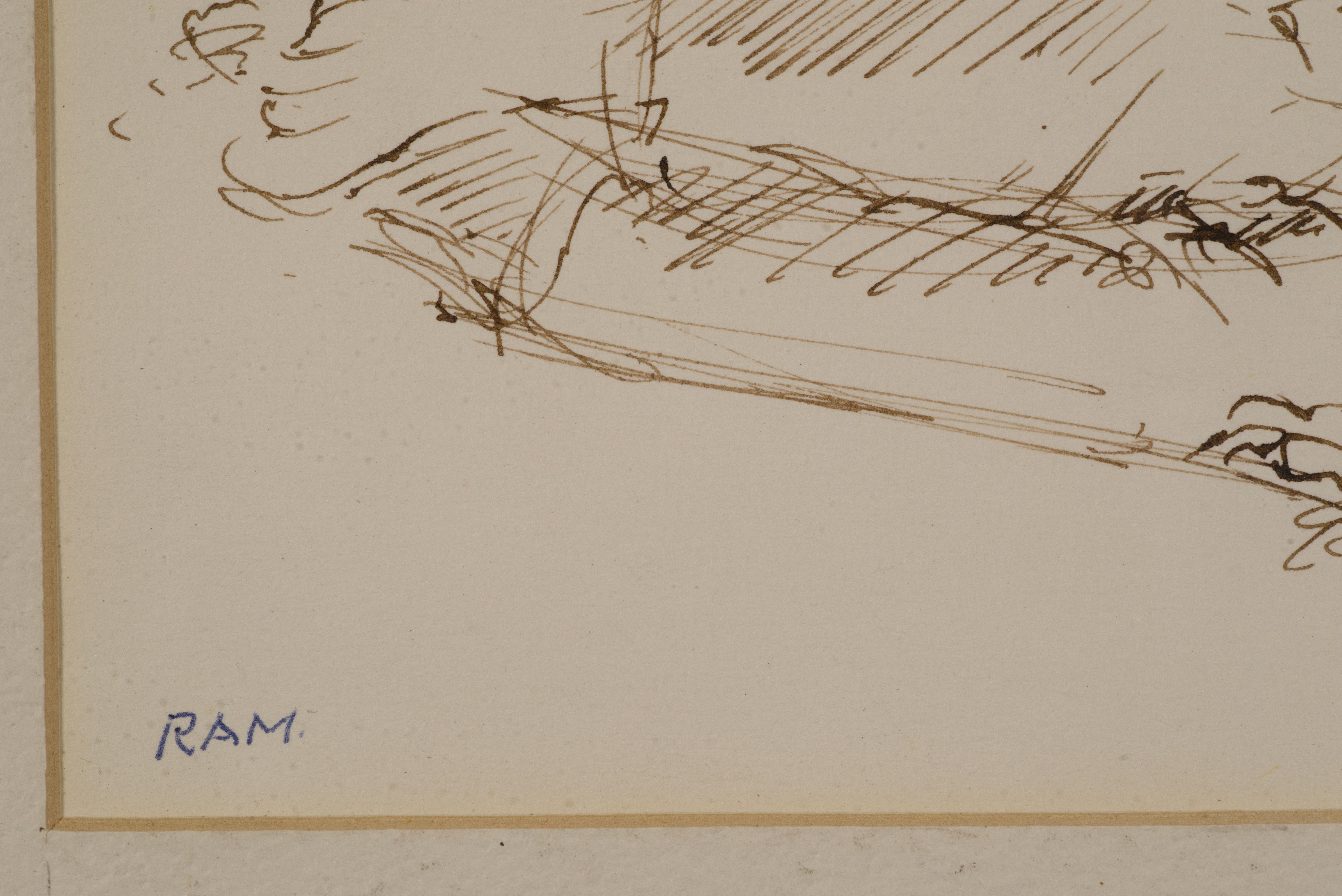 American Russell Ram, Reclining Male Portrait, 1960s-1970s Drawing For Sale