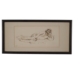 Russell Ram, portrait masculin couché, dessin des années 1960-1970