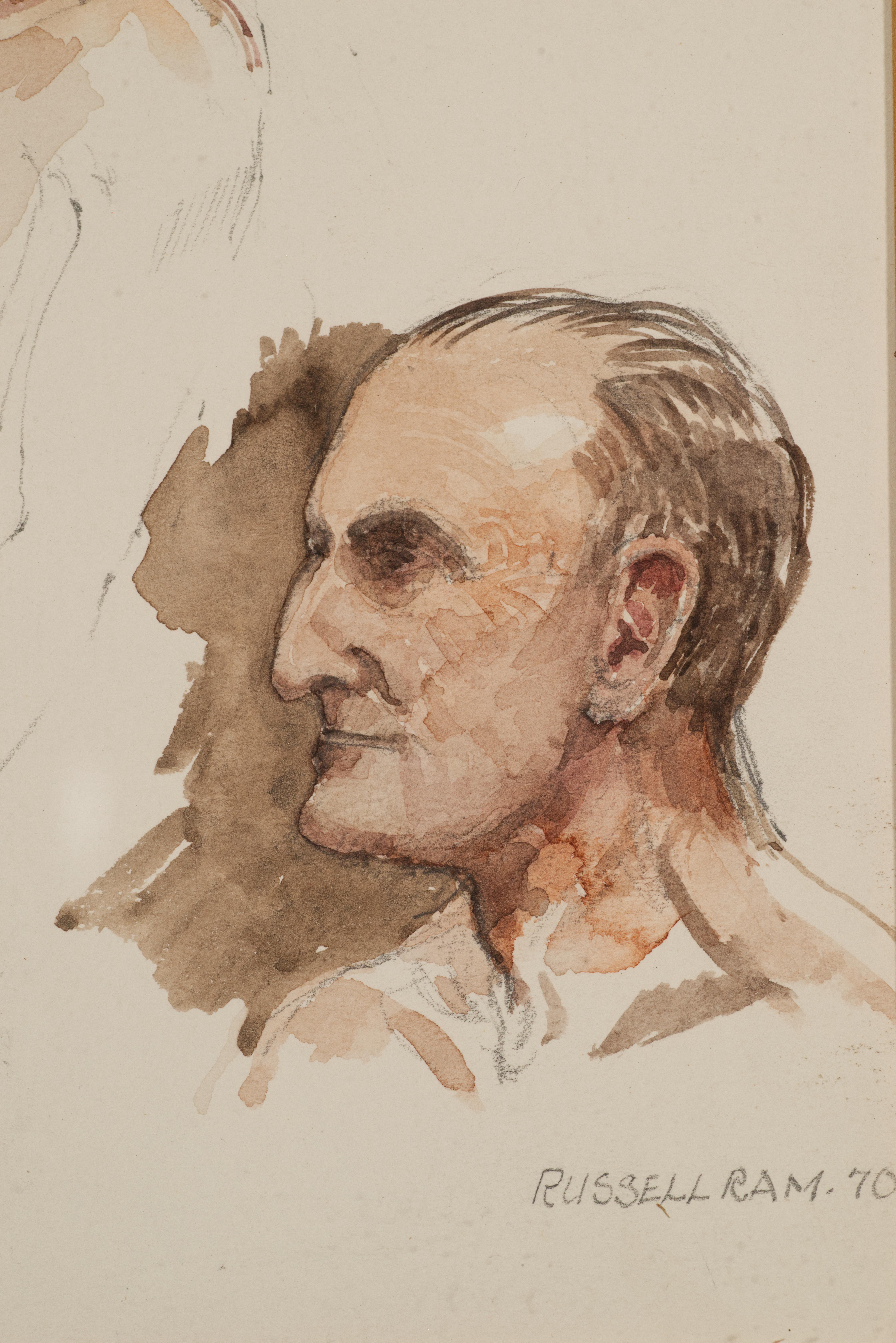 Hand-Painted Russell Ram, Male Portrait Study, 1970 For Sale