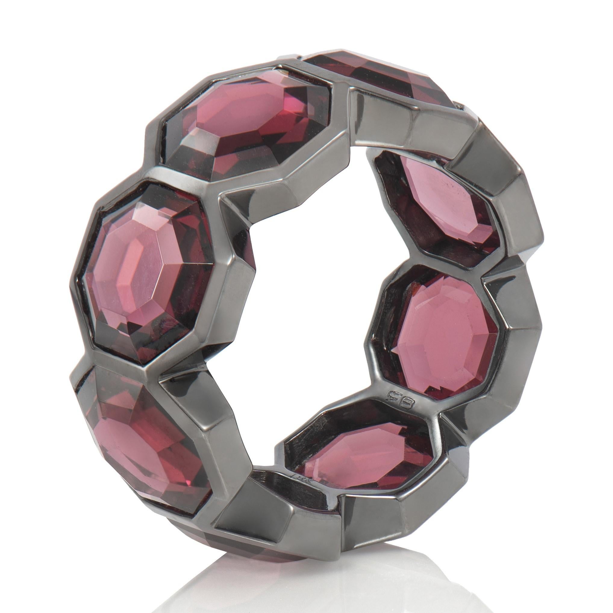 For Sale:  Russell Ring in 18 Karat Black Gold with Pink Rhodolite. 5
