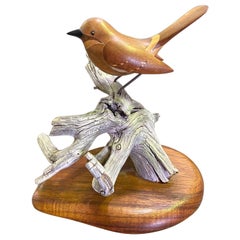 Russell Russ Graff Signed Hawaiian Artist Inlaid Carved Wood Bird Sculpture