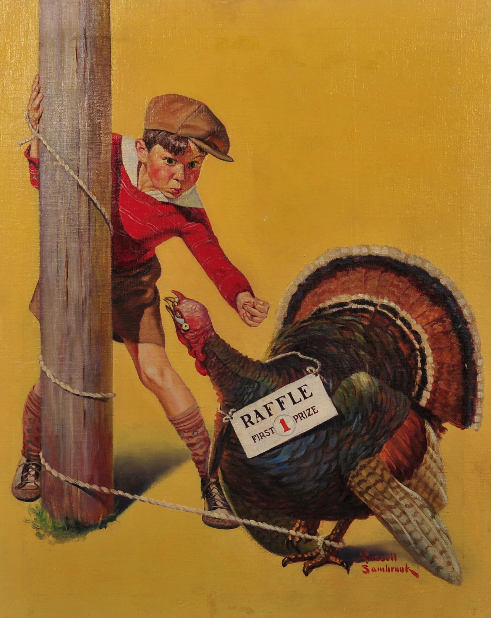 Catch the Turkey, Liberty Magazine Cover - Painting by Russell Sambrook
