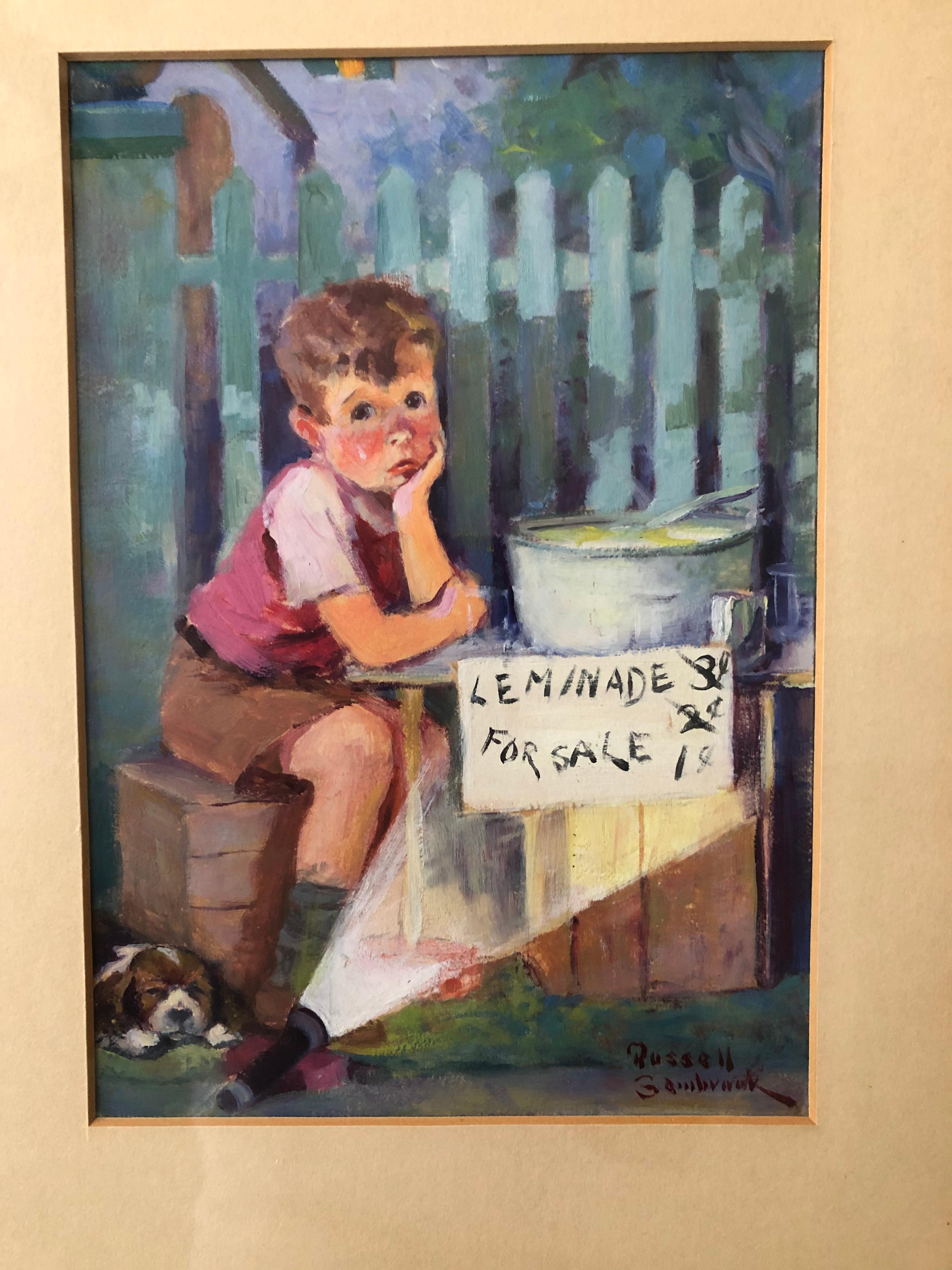 Russell Sambrook: 1891-1956. Gut gelisteter amerikanischer Illustrator mit Auktionsergebnissen von bis zu 23.900 $. Diese fantastische Illustration ist ein Öl auf Karton. Ich glaube, dass dies für eine Eveready-Taschenlampenbatterie-Werbung in den