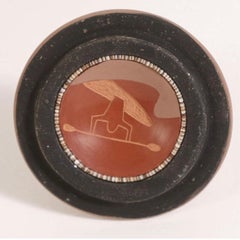 Türkisfarbener Einlegekrug und Deckel aus Redware