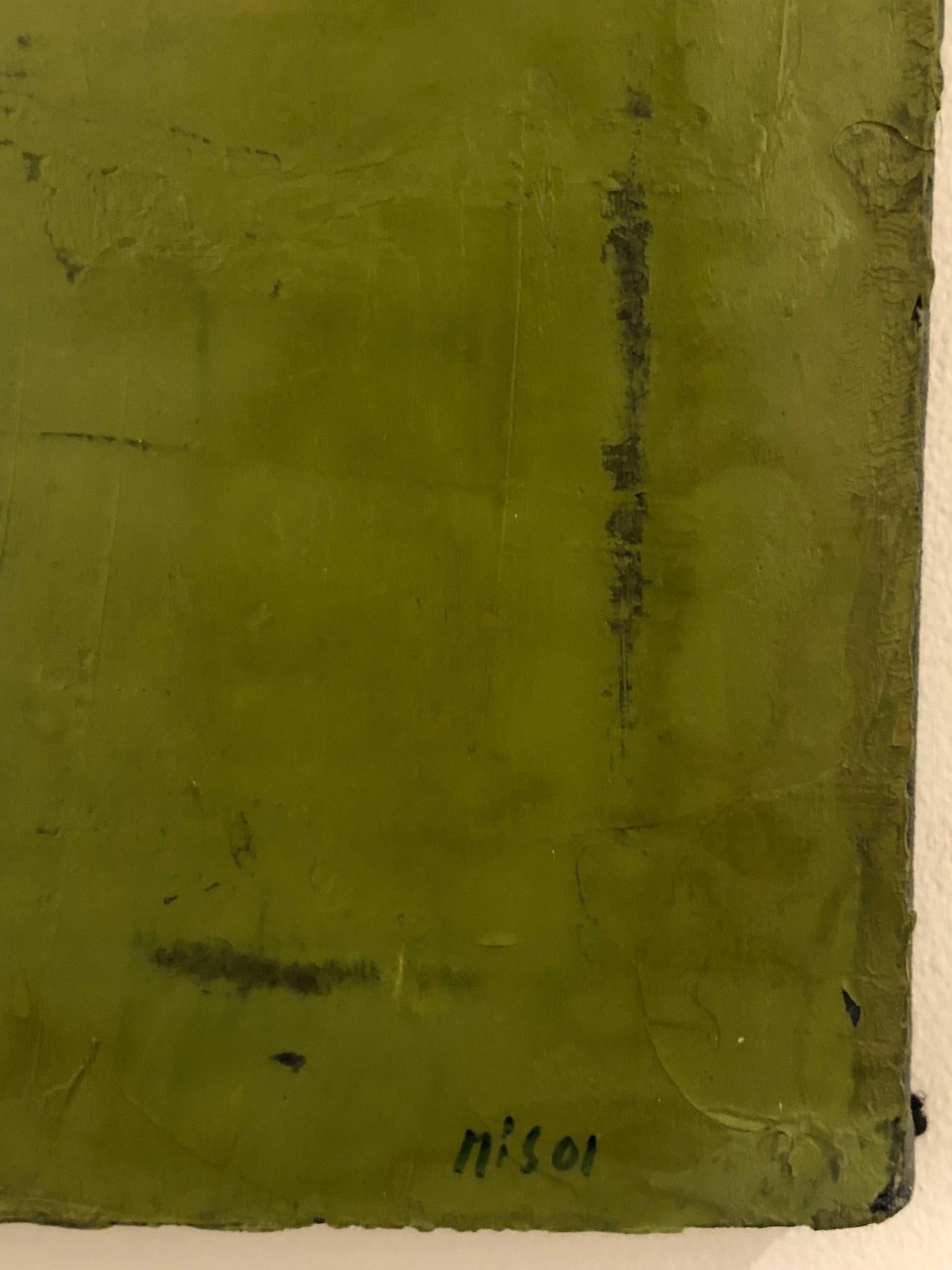 Paesaggio astratto dipinto in verde, rosso e marrone. 
Firmato e datato in basso a destra. 

Russell Sharon è nato in una fattoria del Minnesota. Ha studiato a Città del Messico, Boston e New York. An He è noto per le sue opere colorate e selvagge